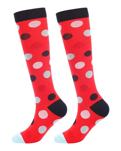 Knee-High Compression Socks - Red Polka
