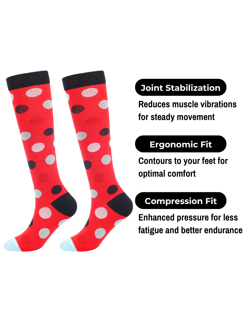 Knee-High Compression Socks - Red Polka